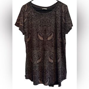 Lucky Brand Multicolor Split Back Elegant Paisley Print Women's Top Size 1X